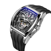 Reef Tiger RGA3061-LEO Luxury Mens Skeleton Tonneau Automatic Mechanical Watch For Men - 50M Waterproof Super Luminous Watch